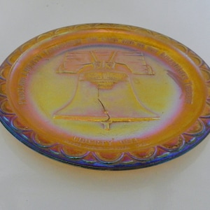 American Bicentennial Iridescent Carnival Liberty Bell Plate Indiana Glass Co.