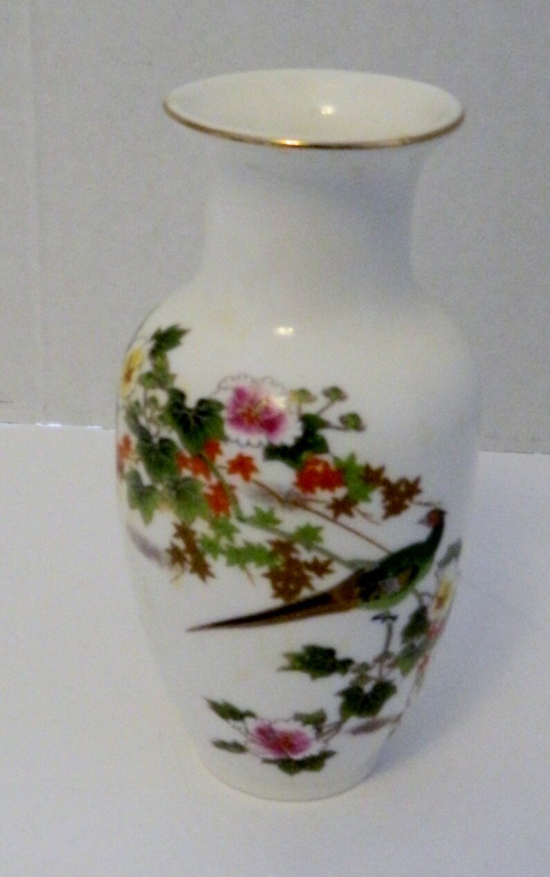 Japanese Porcelain White Vase Gold Trim Hand Painted With Etsy