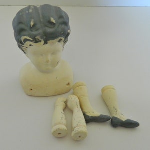Green Ware Woman Doll Parts Head Arms and Legs Dark Hair Kit