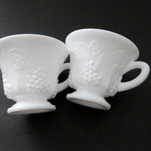 Indiana Glass Harvest Grape Milk Glass Footed Cups Punch Cups Snack Cups Two