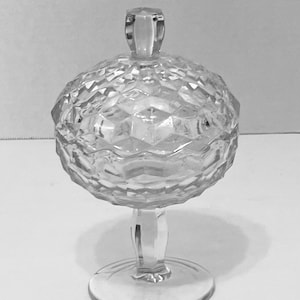 Fostoria American Cubed Covered Jelly 4 1/2&quot; and 7&quot; with Cover Footed Crystal