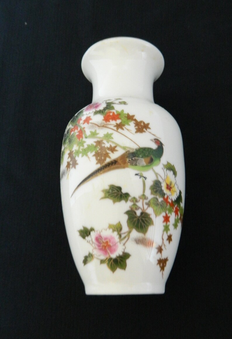 Japanese Porcelain White Vase Gold Trim Hand Painted With Etsy