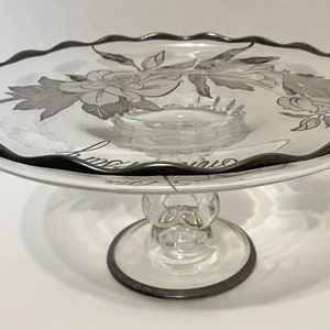 Silver City 50th Anniversary Sterling Inlaid Pedestal Cake Plate Stand Magnolias