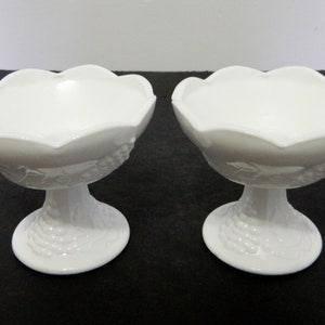 Indiana Glass Harvest Grape Milk Glass Candle Holders Lot of Two Taper