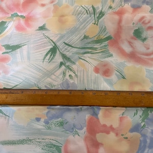 Polished Cotton Fabric Pastel Blue Pink Yellow Flowers 1 3/4 Yards 48&quot; Wide