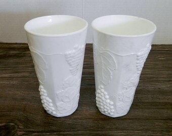 Indiana Milk Glass Paneled Harvest Grape Tumblers Glasses Lot of Two