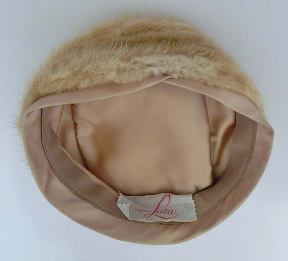 Designed by Lora Ladies Vintage Pill Box Hat Light Mink Fur  display picture 2