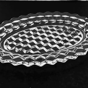 Fostoria American Clear Glass Oval Platter Sawtooth Edge Cubist 11&quot; by 7 1/2&quot;