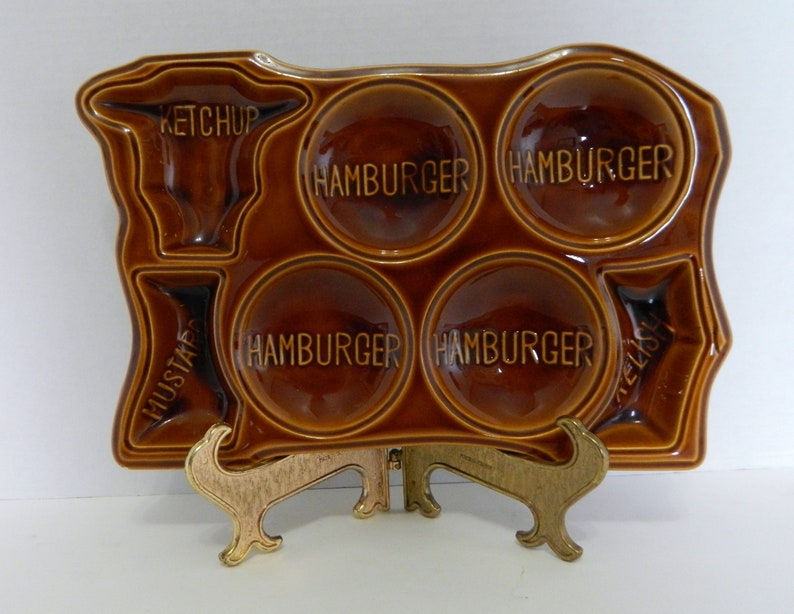Relish Condiment Hamburger Tray Platter Brown Stoneware Made Etsy