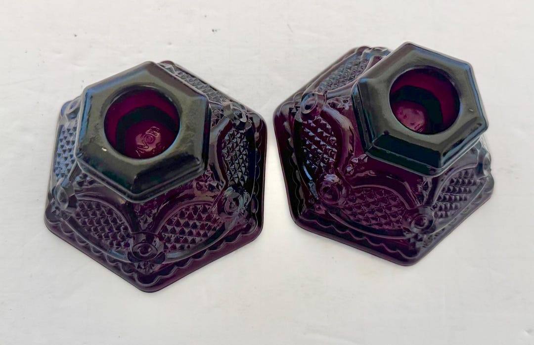 Cape Cod Collection Avon Ruby Red Candle Holders Taper Piller Set of ...