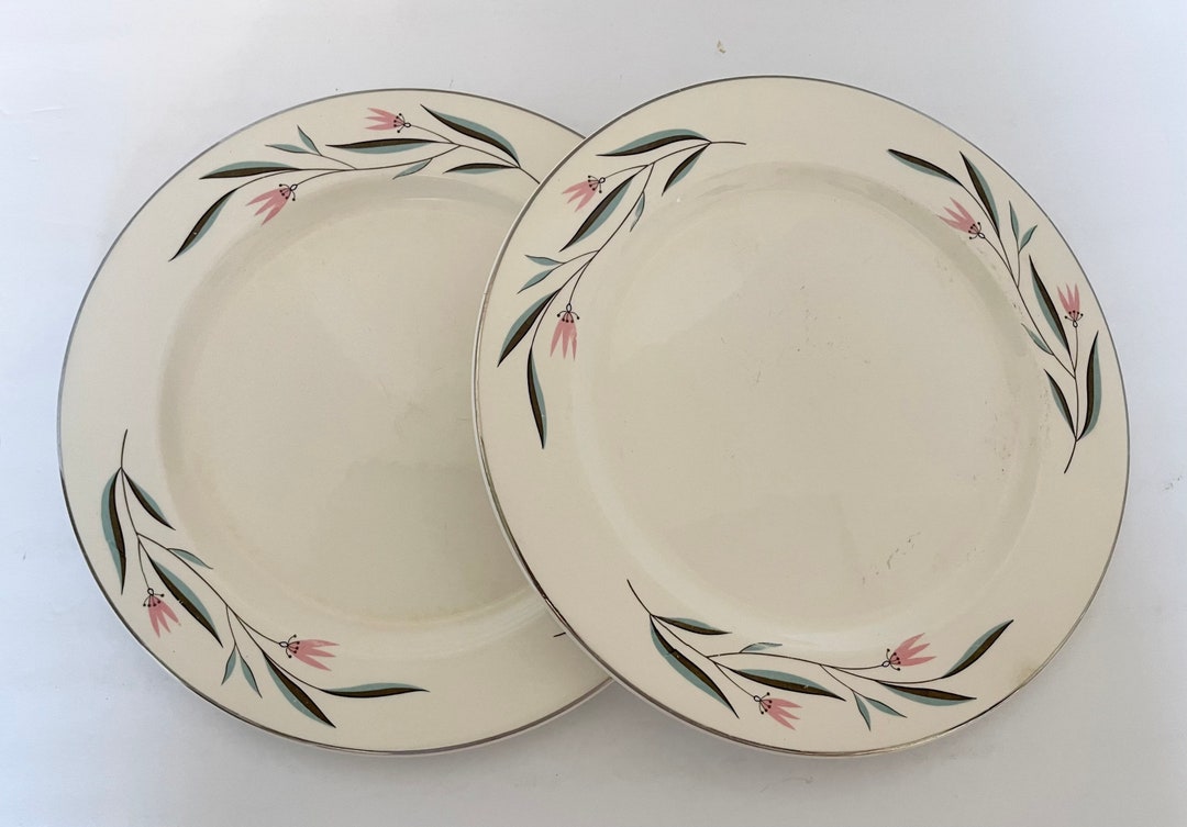 Edwin Knowles Carlton Pattern 2 Dinner Plates Blue Gray Pink Floral ...