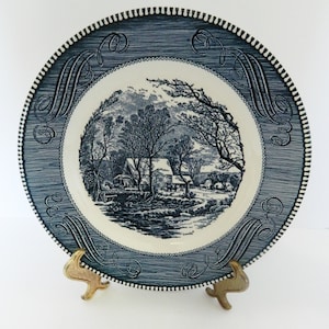 Currier & Ives By Royal China Ironstone Dinner Plate Old Grist Mill Blue USA