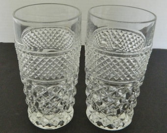 Wexford Anchor Hocking Flat Beverage Tumblers Lot of Two Diamond Pattern 11 Oz 5 1/4&quot;
