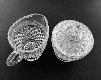 Anchor Hocking kristallen wexford creamer en suikerpot met deksel ruitpatroon