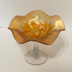 Fenton Carnival Glass Marigold Glass Iris Footed Compote Clear Pedestal
