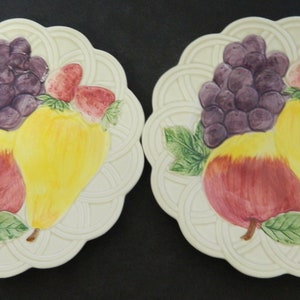 Otagiri Fruit Basket Embossed Basket Weave Luncheon Plates Hand Painted Lot of 2