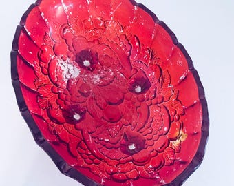Indiana Glass Garland Pattern Oval Bowl Footed Centerpiece Red