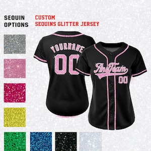 Maillot de baseball personnalisé à paillettes scintillantes, chemise Bling cousue personnalisée, cadeaux personnalisés pour femme