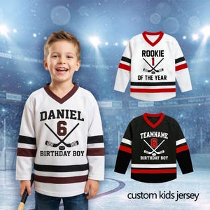Custom Hockey Jersey – Personalized Birthday shirt with Name Number – Toddler to Adult Sizes