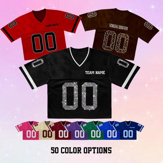 Custom Crop Football Jersey, Personalized Embroidered Glitter Women Short jerseys ,Customize navel-baring short sleeves for Cheerleading
