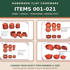 Handmade Clay Cookware 001–021 | Terracotta Handi, Degchi & Pots | Choose Item and Size