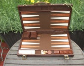 Vintage Antique Backgammon Game Portable Briefcase Travel Butterscotch Swirl Dice