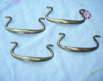 Vintage Brass Chest Dresser Cabinet Pull Handle Set of 4 Plain