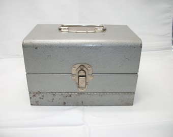 Vintage Cute Smaller Size Gray Metal Storage Box 8MM Film Chest Logan Deluxe