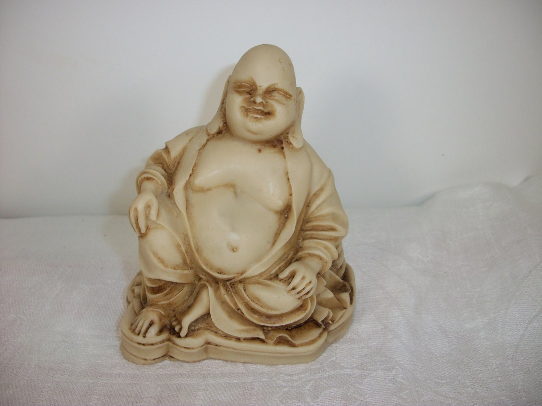 Vintage Resin Happy Fat Buddha Big Ears Sitting Figurine Statue Etsy