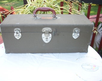 Vintage Large Heavy Duty Union Utility Tool Tackle Box from the 50's Gray and Green Colored Mottled