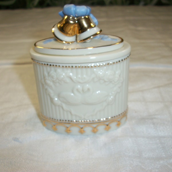 Vintage Lenox Treasures Collection Porcelain Sentiment Jewelry Trinket Box Anniversary Bells Swans