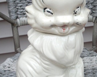 Vintage Adorable Bisque Pottery Fluffy the Cat Cookie Jar USA Mid Century 1950's