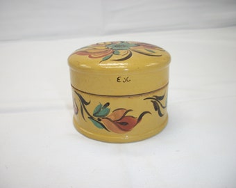 Vintage Small Wood Painted Trinket Jewelry Box Hand Painted Signed EJC