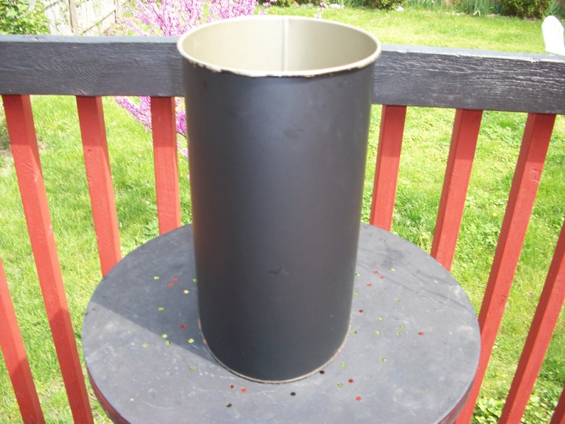 Vintage Plain Black Metal Outside Gold Inside Wastebasket Trash Can