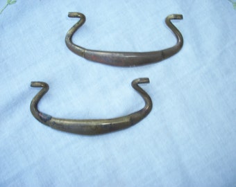 Vintage Brass Chest Dresser Cabinet Pull Handle Set of 2 Plain