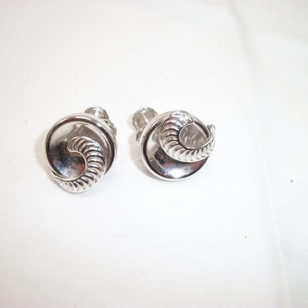 Vintage CORO Signed Screw Back Earrings Silver Tone 70's Retro