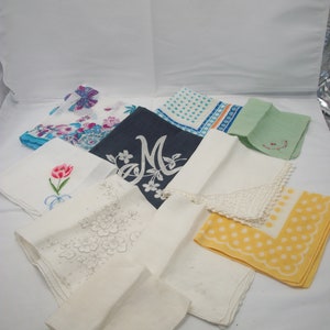 Vintage Lot of 10 Handkerchiefs Hankies Assorted Styles and Sizes Hand Picked