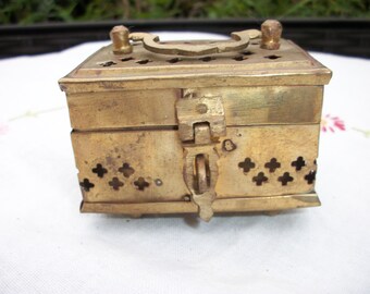 Vintage Brass Cricket Box Trinket Jewelry Box Metal Rectangle Shaped Footed India