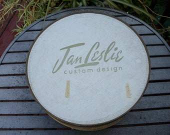 Vintage Cardboard Jan Leslie Custom Design Hat Box 12" by 6 1/2" Beige and Gold