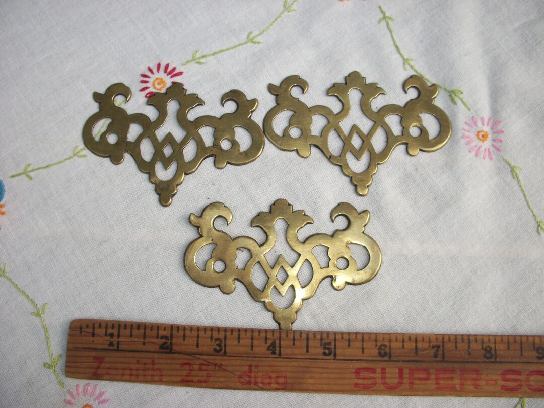 Vintage Set of 3 Drawer Pull Back Plates Gold Tone Metal Etsy