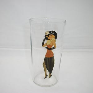 Vintage Painted Risque Lady 2-Sided Tumbler Glass Barware