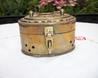 Vintage Brass Cricket Box Trinket Jewelry Box Metal Oval Shaped India