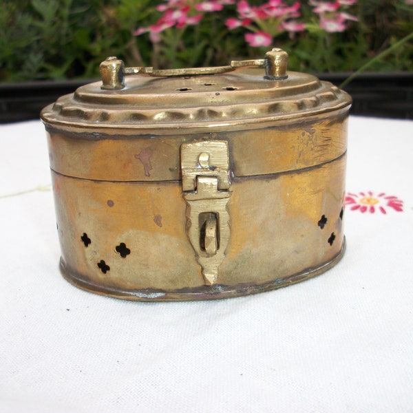 Vintage Brass Cricket Box Trinket Jewelry Box Metal Oval Shaped India