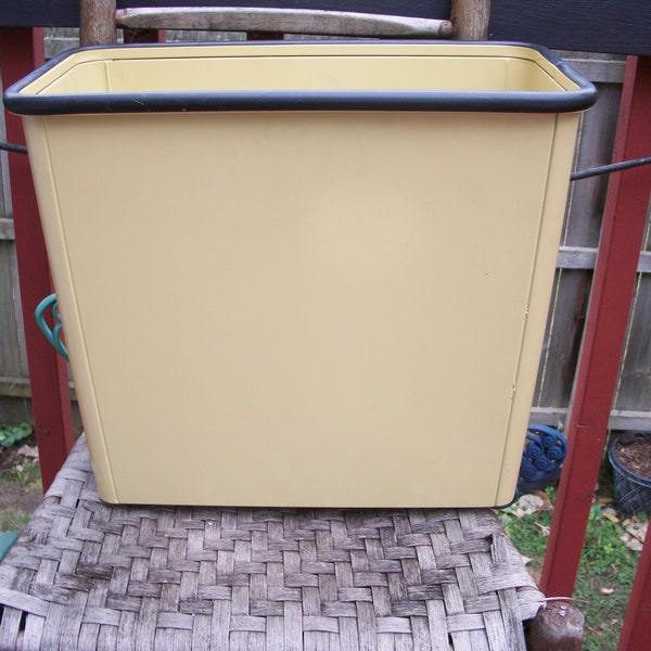 Vintage Heavy Duty Steelcase Metal Wastebasket Trash Can Light Gold/Dark Yellow and Black