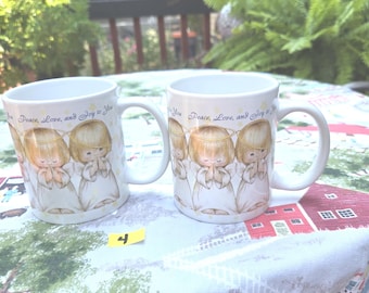 Vintage Hallmark Peace Love and Joy to You Angels Set of 2 Mugs 1970's