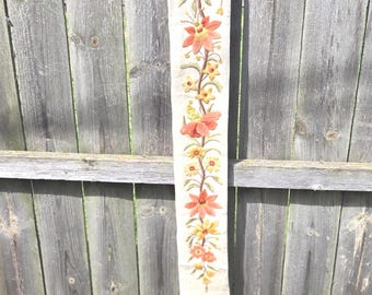 Vintage Floral Embroidered Tapestry Bell Pull Brass Hardware