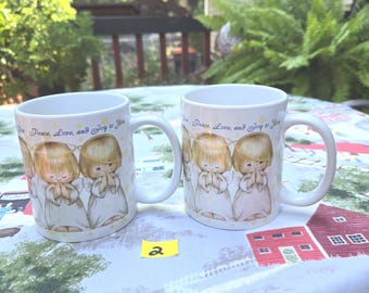 Vintage Hallmark Peace Love and Joy to You Angels Set of 2 Mugs 1970's