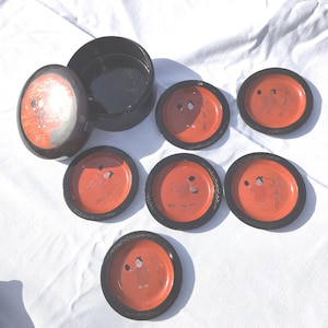 Vintage Lacquerware Tea Caddy with 6 Coasters A. Scharenberg Hand Painted