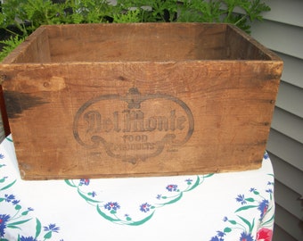 Vintage Antique Large Del Monte Sliced Yellow Cling Peaches Wood Wooden Crate All 4 Sides with Print