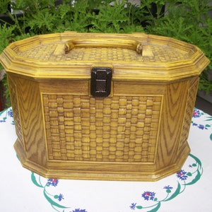 Vintage Large Lerner Faux Wood Sewing Box with Insert Gold
